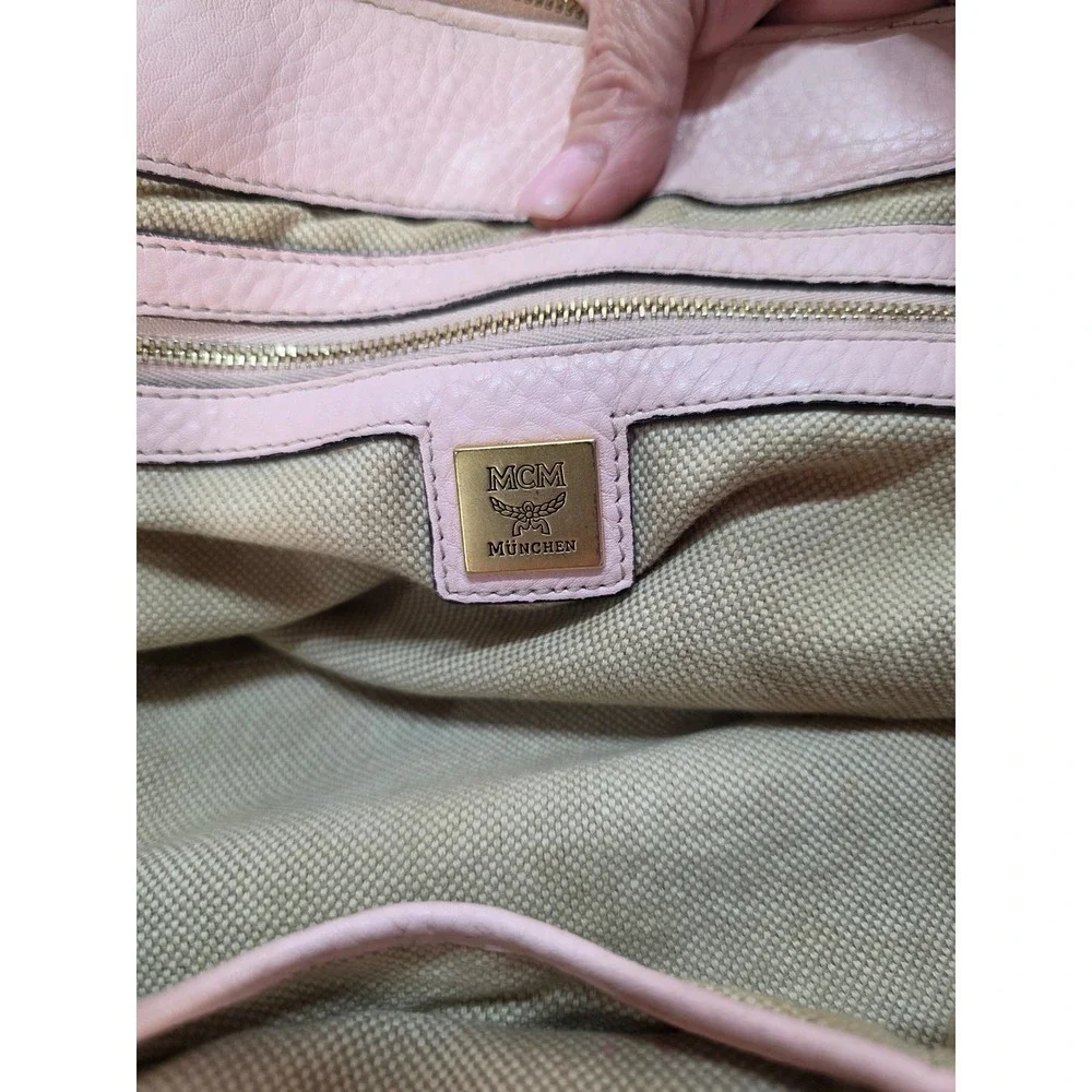 MCM Pink Pebbled Leather Boston Satchel Bag w/ Crossbody Strap‎